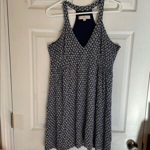 LOFT Size Medium Navy and White Geometric Dress